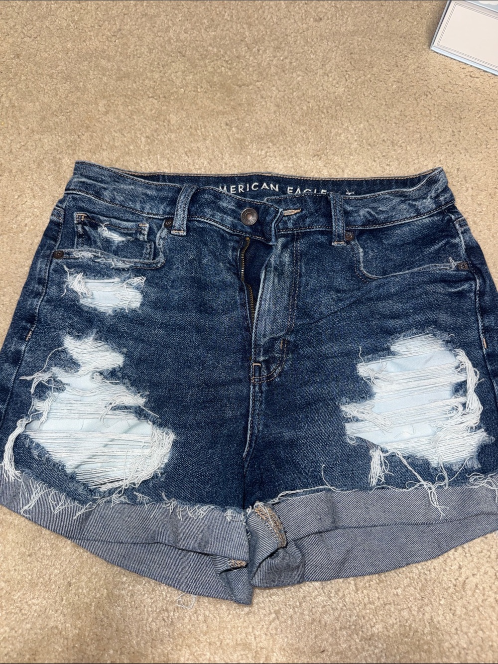 American Eagle Outfitters Distressed Dark Blue Denim Cutoff Shorts